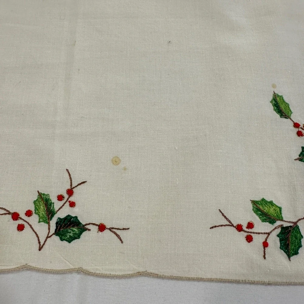 Lenox Linens Holly Berry Embroidered Placemats Napkins Set 6 Christmas Cream